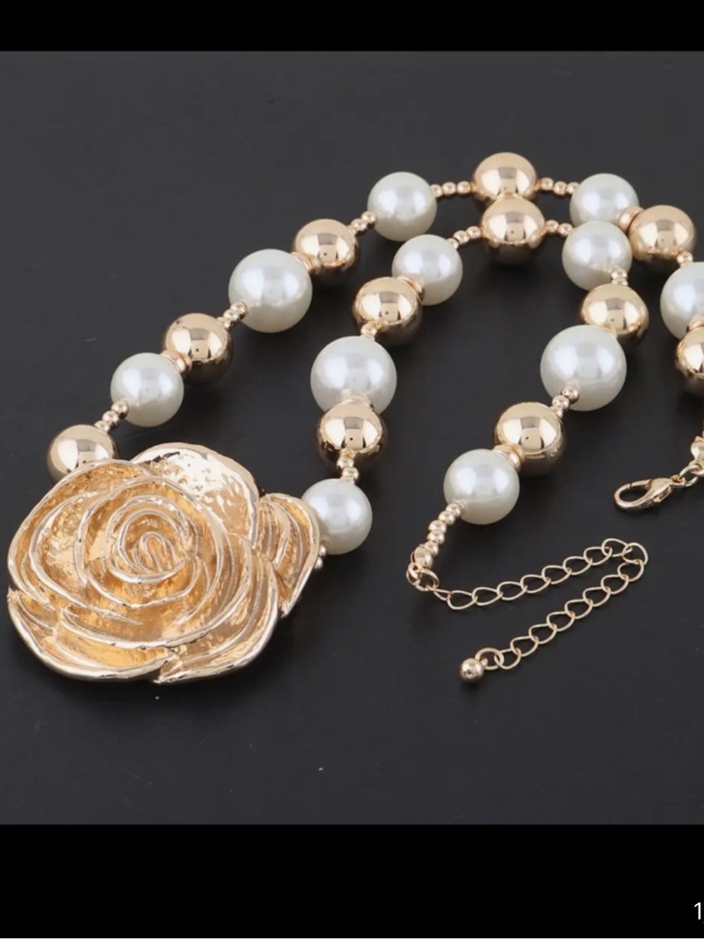 Gold Floral Pearl Statement Necklace
